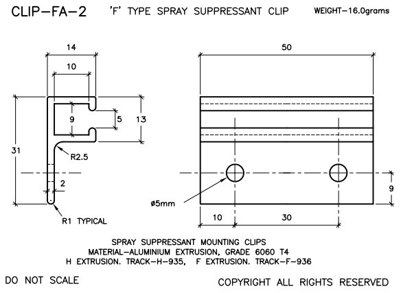 Long Truck Spray Suppressant Clip - By Dynaplas Pty Ltd